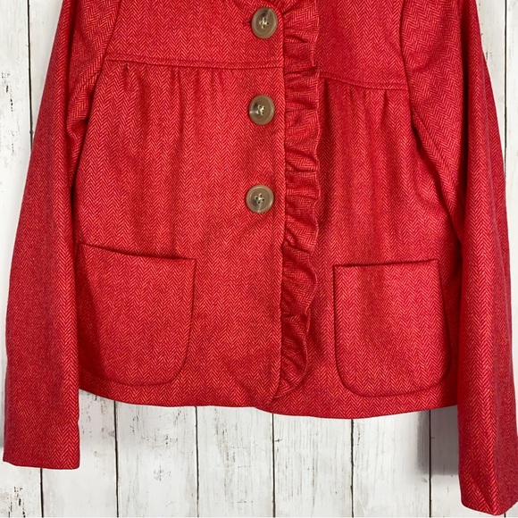 J. Crew Womens Blazer Jacket Size 0 Wool Ruffles Coral Red 3 Button - Picture 4 of 11
